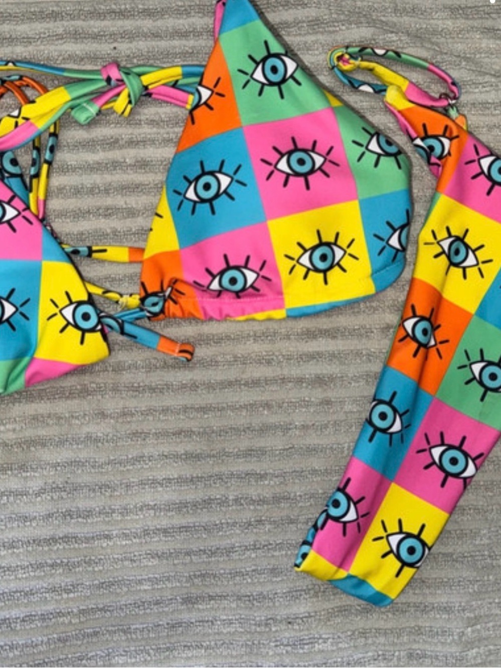 Colorblock Eye Print Bikini Set - Bright Multi